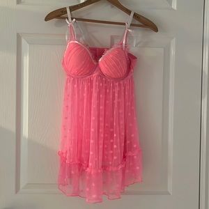 NWOT. La SENZA babydoll slip. Pink and polka dot, super soft lace. Small.